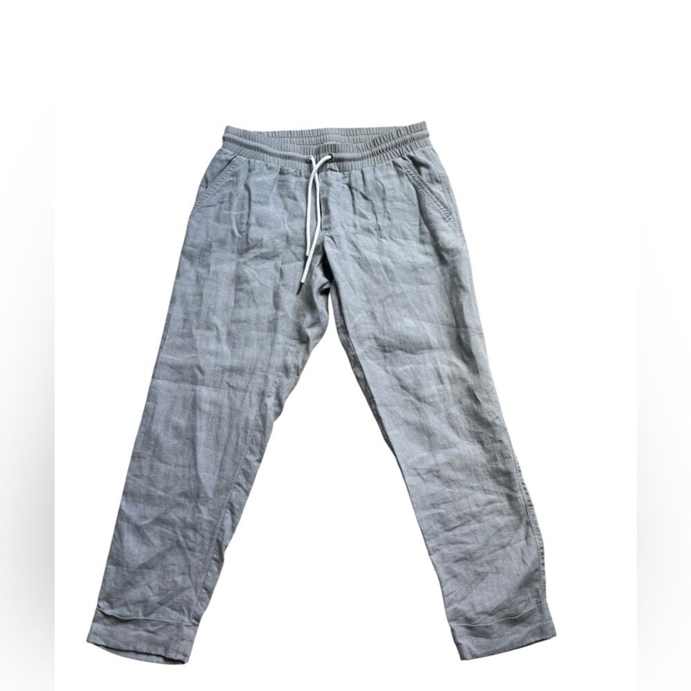 Athleta Womens Linen Ankle Pant Size 4 Gray Mid Rise Pull On Lightweight Travel